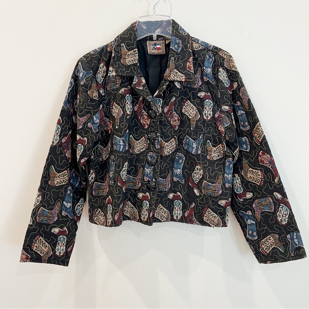 Dont Mess With Texas Tapestry Jacket Womens Large Embroidered Beaded Cowboy Boot